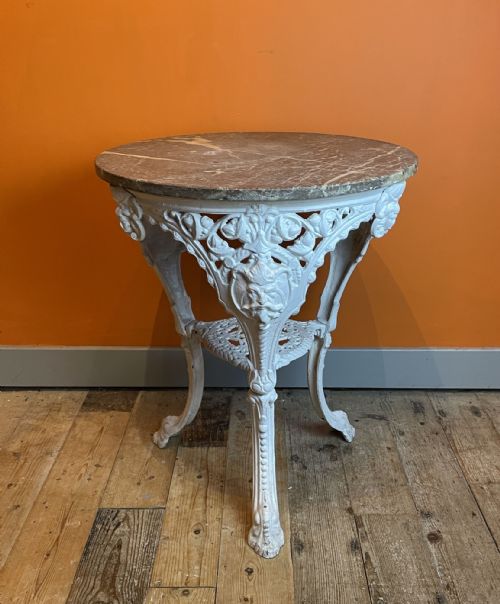 Victorian Cast Iron Britannia Pub Table with Marble Top