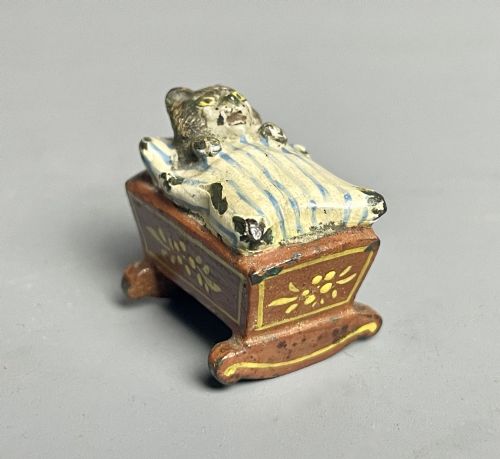 Miniature Austrian Cold Painted Bronze of a Cat in a Cradle