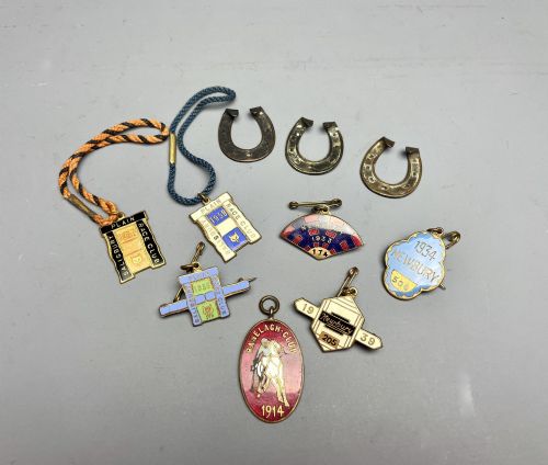Ten Vintage 1930'S Enamel Horse Racing Club Members Badges