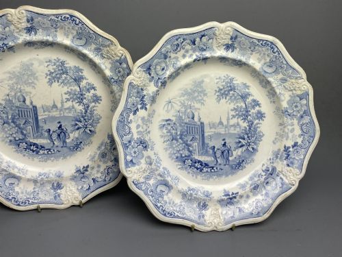 fig 1. Pair of Jones Picturesque Asiatic Beauties Blue & White Plates, circa 1835