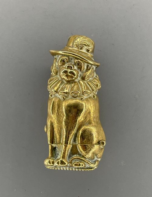 Victorian Brass Figural Vesta Case Mr Punch's Dog Toby