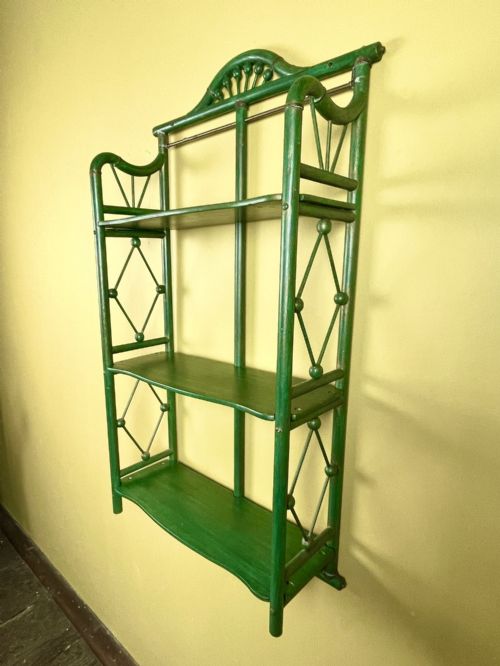 Green Painted Three Tier Folding Wall Shelf