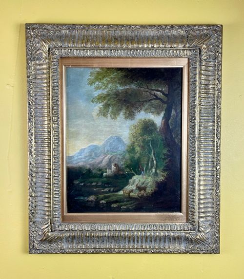 Early 19th Century Oil on Canvas of Drovers with Goats in a Landscape