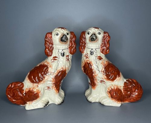 Large Pair of Staffordshire Spaniels with Tan Coats