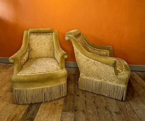 fig 1. Pair of Antique French Scroll Back Armchairs
