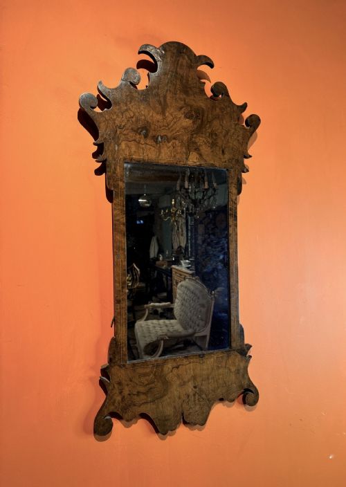 Georgian Burr Walnut Fretwork Pier Mirror