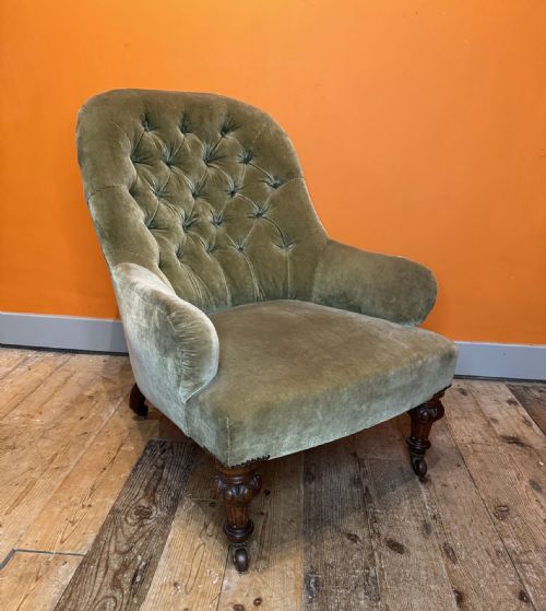 Victorian Iron Framed Button Back Armchair