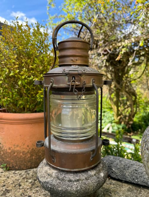 Vintage Copper & Brass Anchor Brand Marine Ship's Lantern