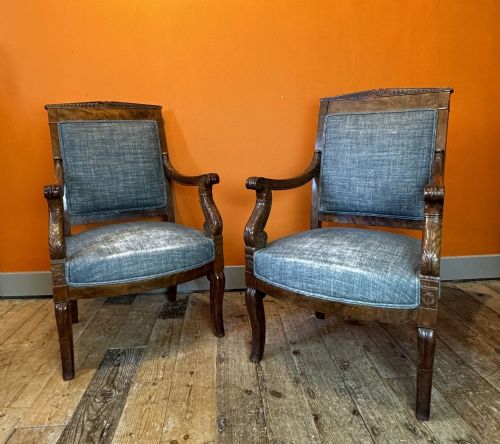 Pair of French Second Empire Mahogany Fauteuil Armchairs
