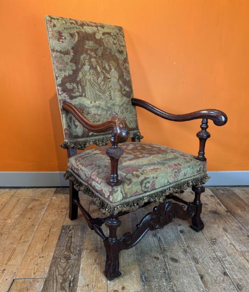 19th Century Tapestry Upholstered Walnut Armchair
