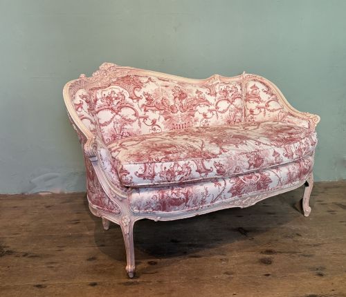 French Louis Xv Style Toile De Jouy Upholstered Two Seat Sofa