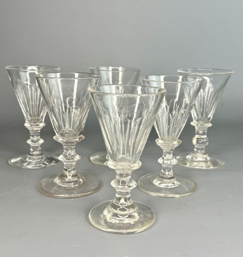 Set of Six Slice Cut Antique Port or Sherry Glasses