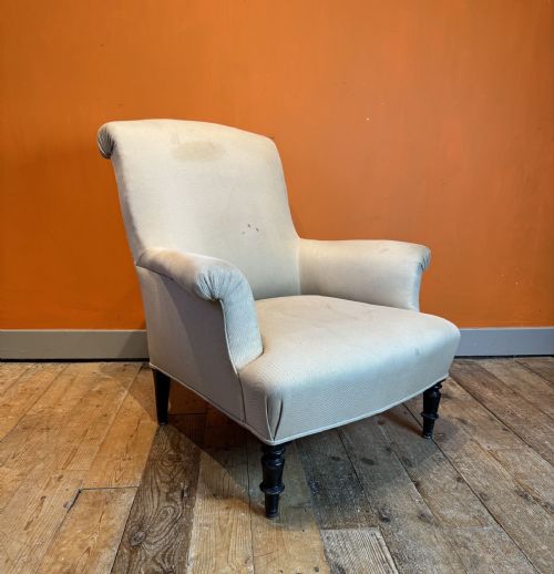 Antique French Napoleon III Scroll Back Armchair for Recovering