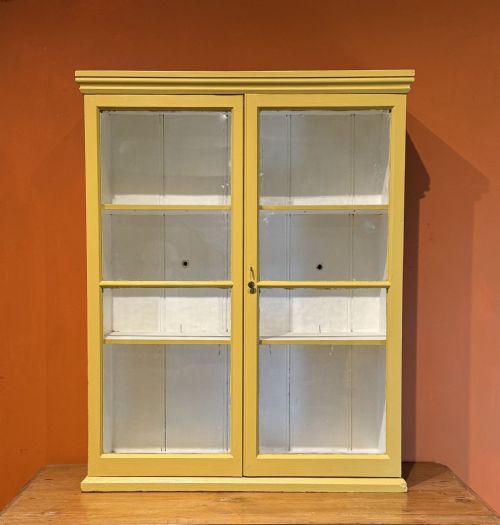 Victorian Yellow Painted Glazed Pine Wall Cabinet