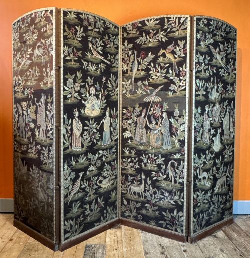 fig 1. Chinoiserie Needlework Tapestry Four Fold Screen, 19th Century