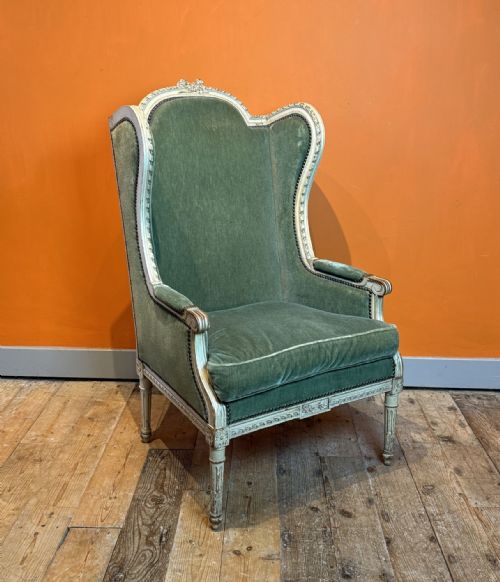 Antique French Wingback Armchair in Original Paint