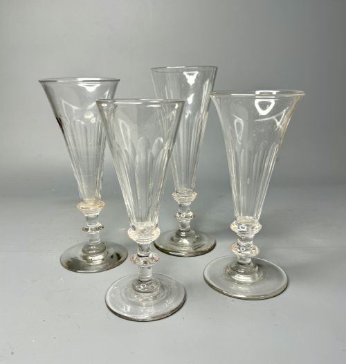 Four 19th Century Cut Glass Champagne Flutes