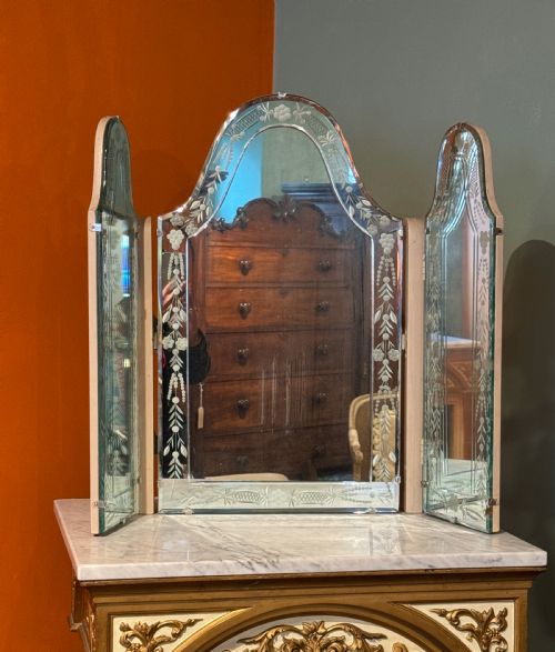 Vintage French Venetian Style Triptych Folding Dressing Mirror