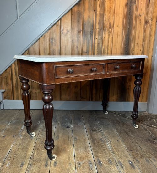 Antique Mahogany Side Table Washstand with White Marble Top