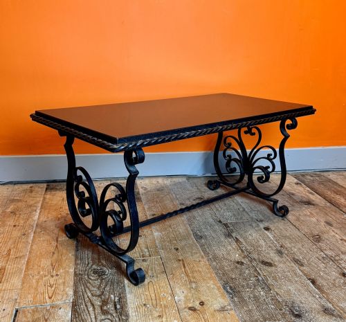 FRENCH WROUGHT IRON AND BLACK MARBLE COFFEE TABLE - ADDITIONAL PHOTO 1