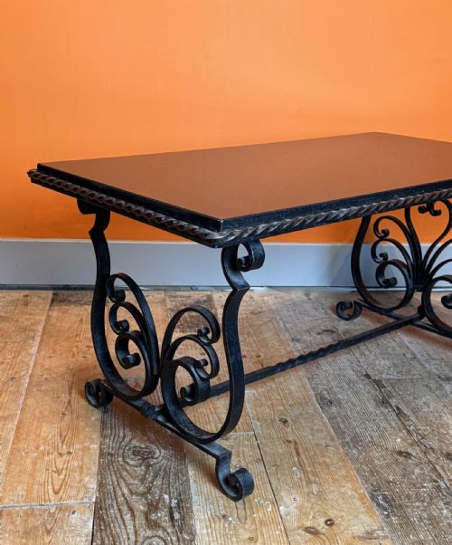 FRENCH WROUGHT IRON AND BLACK MARBLE COFFEE TABLE - ADDITIONAL PHOTO 2