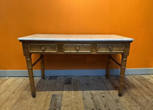 Antique French Marble Top Faux Bamboo Washstand Table