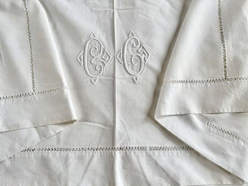 Vintage French Monogrammed Metis Linen Dowry Sheet