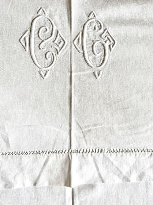 fig 1. Vintage French Monogrammed Metis Linen Dowry Sheet
