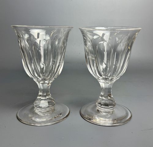 LARGE PAIR OF VICTORIAN CUT GLASS RUMMERS WINE GLASSES - ADDITIONAL PHOTO 2