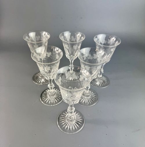 SET OF SIX EDWARDIAN VINE ENGRAVED SHERRY PORT GLASSES - ADDITIONAL PHOTO 1