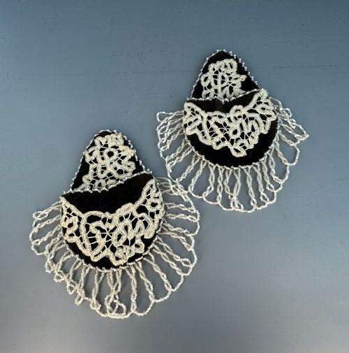 Pair of Victorian Beadwork and Lace Trimmed Wall Pockets