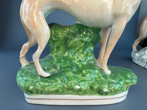 'HARES GRACES' LARGE PAIR OF VICTORIAN STAFFORDSHIRE GREYHOUNDS WITH HARES - ADDITIONAL PHOTO 6