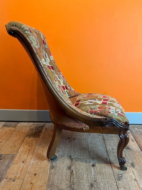 EARLY VICTORIAN TAPESTRY UPHOLSTERED SCROLL BACK OCCASIONAL CHAIR - ADDITIONAL PHOTO 2