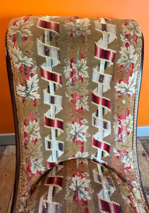 EARLY VICTORIAN TAPESTRY UPHOLSTERED SCROLL BACK OCCASIONAL CHAIR - ADDITIONAL PHOTO 3