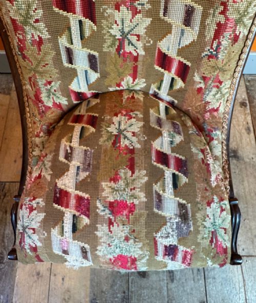 EARLY VICTORIAN TAPESTRY UPHOLSTERED SCROLL BACK OCCASIONAL CHAIR - ADDITIONAL PHOTO 5