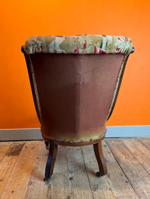 EARLY VICTORIAN TAPESTRY UPHOLSTERED SCROLL BACK OCCASIONAL CHAIR - ADDITIONAL PHOTO 6