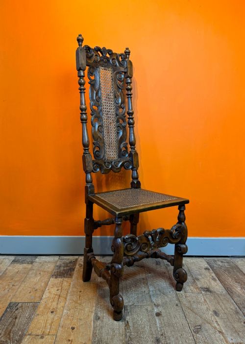 Charles II Carved Walnut Cane High-back Chair
