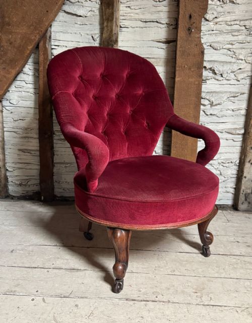 VICTORIAN IRON FRAMED BUTTON BACK ARMCHAIR - ADDITIONAL PHOTO 1