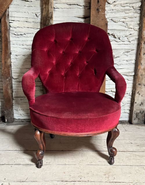 VICTORIAN IRON FRAMED BUTTON BACK ARMCHAIR - ADDITIONAL PHOTO 2