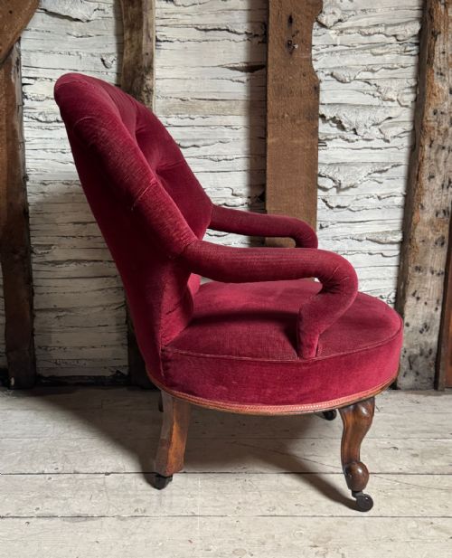 VICTORIAN IRON FRAMED BUTTON BACK ARMCHAIR - ADDITIONAL PHOTO 4