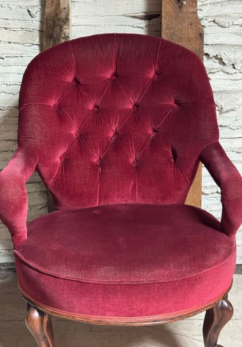 VICTORIAN IRON FRAMED BUTTON BACK ARMCHAIR - ADDITIONAL PHOTO 5