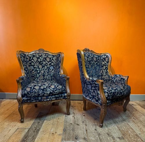 Pair of Antique French Walnut Louis Xv Style Armchairs