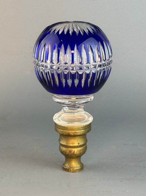 Antique French Blue Cut Glass Boule D'escalier