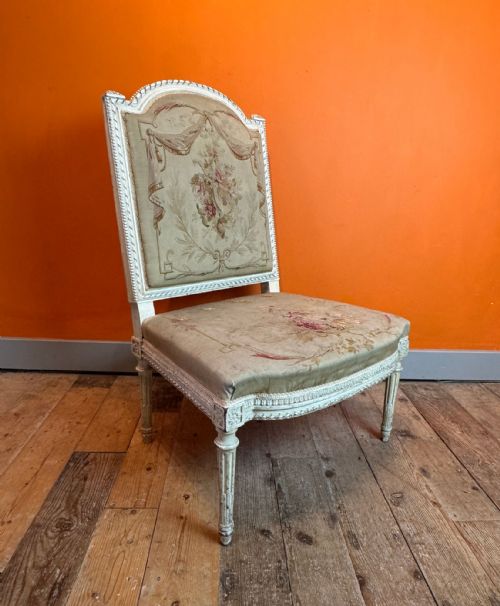 Antique French Louis Xvi Style Aubusson Tapestry Chair in Original Paint
