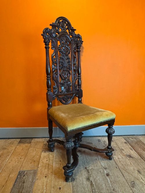 VICTORIAN CARVED OAK HIGHBACK SIDE CHAIR IN CAROLEAN STYLE - ADDITIONAL PHOTO 1