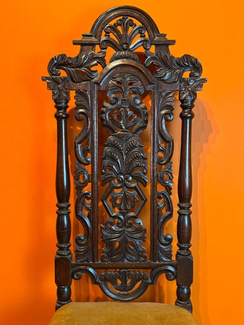 VICTORIAN CARVED OAK HIGHBACK SIDE CHAIR IN CAROLEAN STYLE - ADDITIONAL PHOTO 2