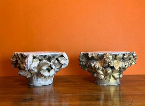 PAIR OF 19TH CENTURY CARVED STONE ARCHITECTURAL CAPITALS - ADDITIONAL PHOTO 1