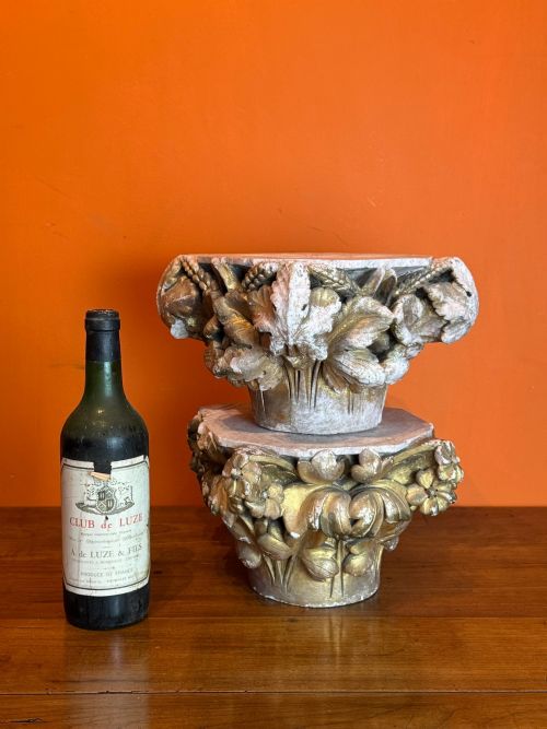 PAIR OF 19TH CENTURY CARVED STONE ARCHITECTURAL CAPITALS - ADDITIONAL PHOTO 2