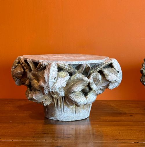 PAIR OF 19TH CENTURY CARVED STONE ARCHITECTURAL CAPITALS - ADDITIONAL PHOTO 9