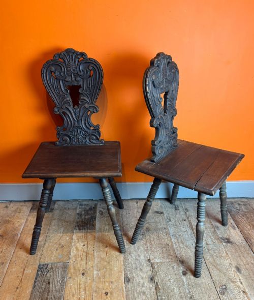 PAIR OF ANTIQUE SWISS ALPINE ESCABELLE CHAIRS - ADDITIONAL PHOTO 1